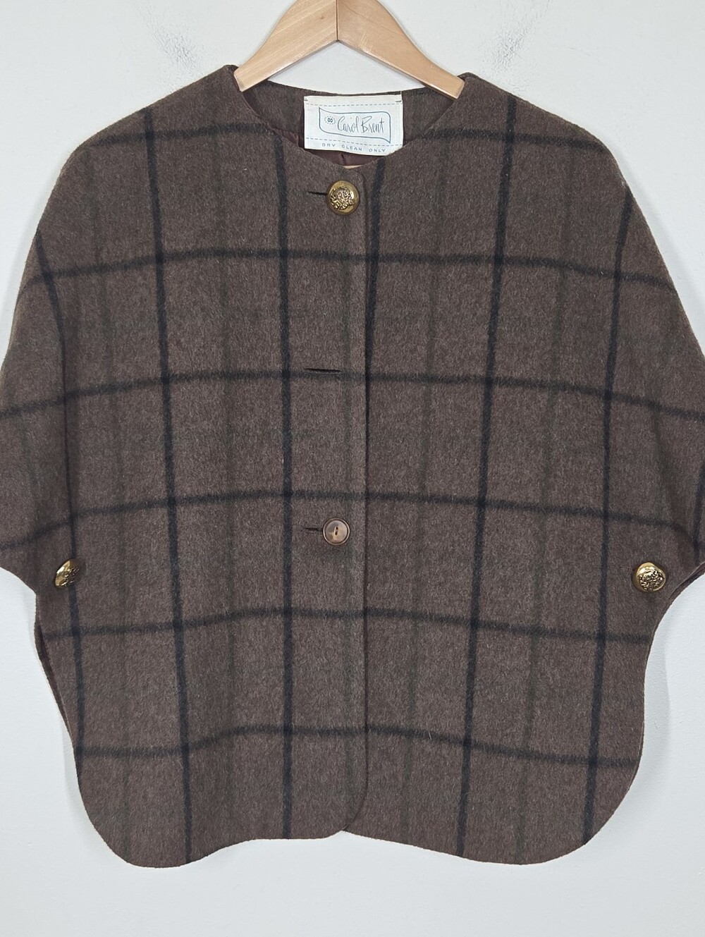 Vtg 60s 70s Carol Brent Wool Plaid Poncho Cape Old Money Preppy Academia Fall